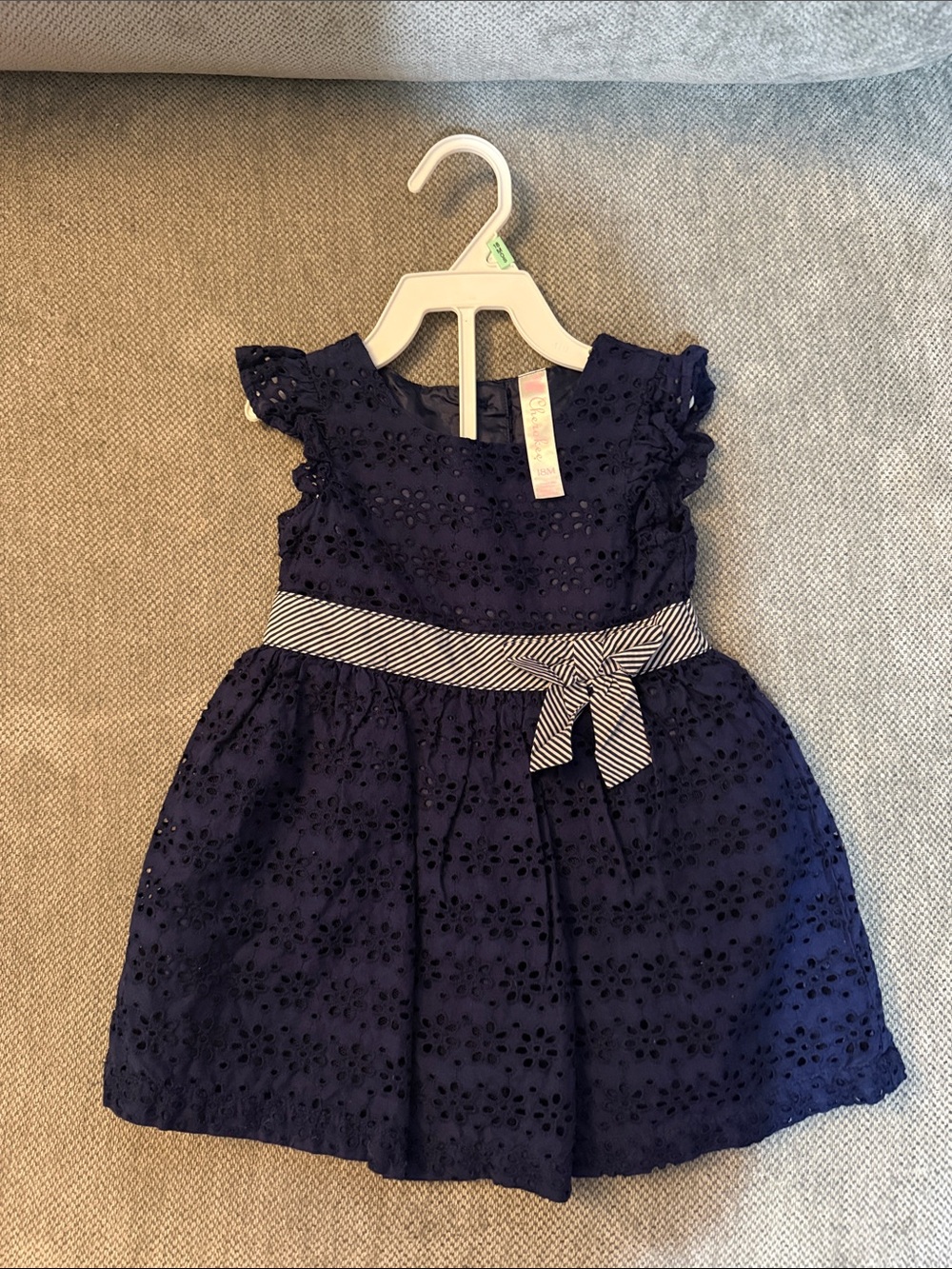 Cherokee Navy Eyelet Dress with Striped Bow